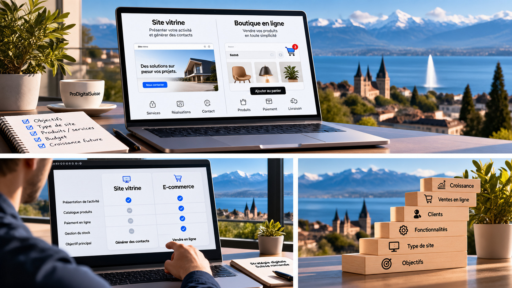 Comparaison entre site vitrine et boutique e-commerce pour une PME en Suisse